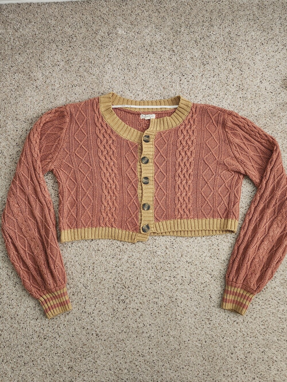 For Love And Lemons Sierra Asymmetrical Cropped Cable Knit Cardigan Sweater - Picture 2 of 9